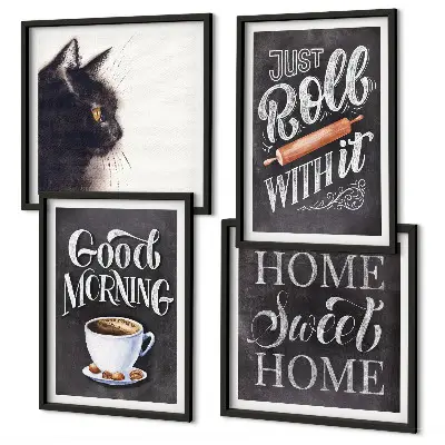 Set de 4 cuadros decorativos con motivos de cocina y gatos