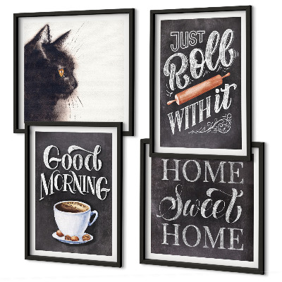Set de 4 cuadros para salón Temas de cocina para el hogar: gato