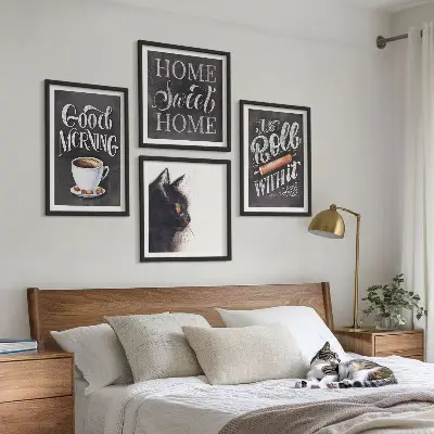 Set de 4 cuadros decorativos con motivos de cocina y gatos