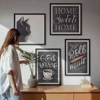 Set de 4 cuadros decorativos con motivos de cocina y gatos