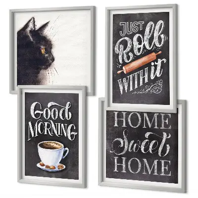 Set de 4 cuadros decorativos con motivos de cocina y gatos