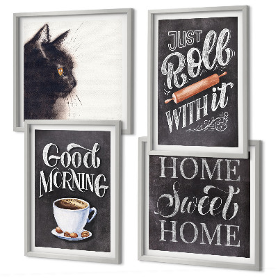 Set de 4 cuadros para salón Temas de cocina para el hogar: gato