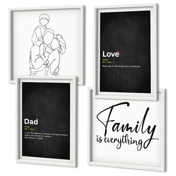 Set de cuadros modernos para salón diseño de arte de líneas con definiciones de amor familiar