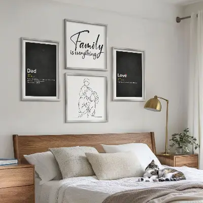Set de cuadros modernos para salón diseño de arte de líneas con definiciones de amor familiar