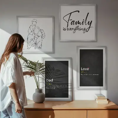 Set de cuadros modernos para salón diseño de arte de líneas con definiciones de amor familiar