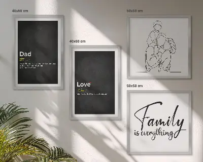 Set de cuadros modernos para salón diseño de arte de líneas con definiciones de amor familiar