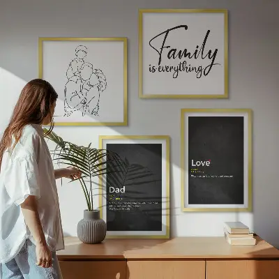 Set de cuadros modernos para salón diseño de arte de líneas con definiciones de amor familiar