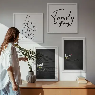 Set de cuadros modernos para salón diseño de arte de líneas con definiciones de amor familiar