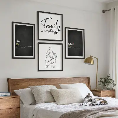 Set de cuadros modernos para salón diseño de arte de líneas con definiciones de amor familiar