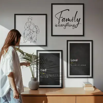 Set de cuadros modernos para salón diseño de arte de líneas con definiciones de amor familiar