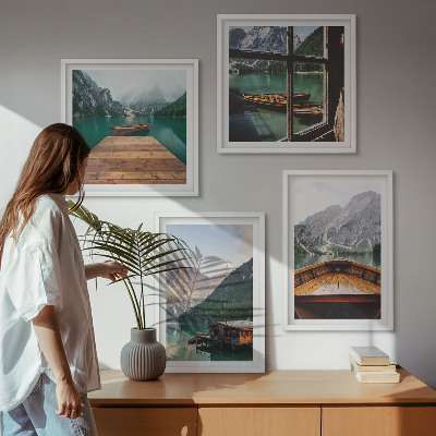 Galería de pared paisajes de montaña cabañas barcos