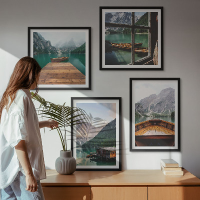 Galería de pared paisajes de montaña cabañas barcos