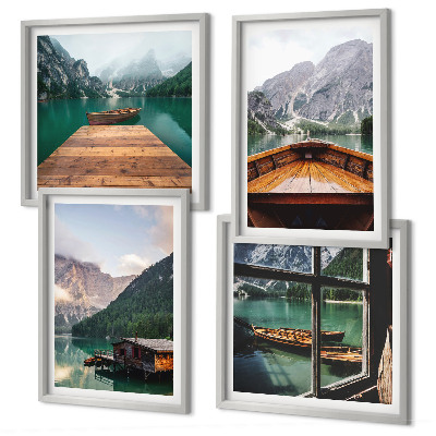 Galería de pared paisajes de montaña cabañas barcos
