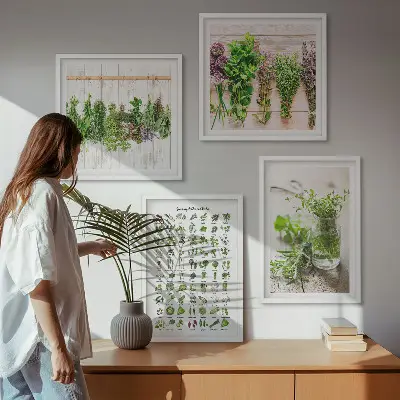 Set de cuadros modernos para salón con diseño de hierbas secas para la cocina