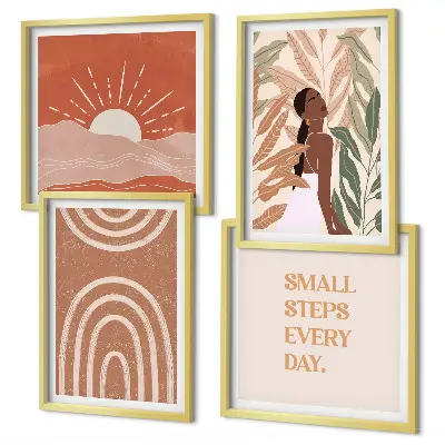 Set de 4 cuadros para salón diseño de formas abstractas bohemias