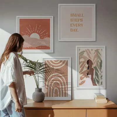 Set de 4 cuadros para salón diseño de formas abstractas bohemias