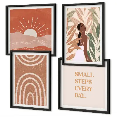 Set de 4 cuadros para salón diseño de formas abstractas bohemias