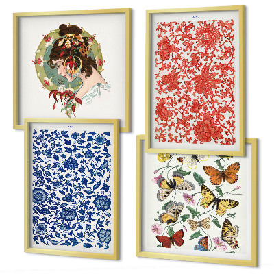 Galería de pared Adornos vintage de flores y mariposas