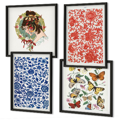 Galería de pared Adornos vintage de flores y mariposas