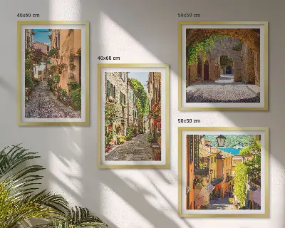 Set de cuadros modernos para salón con motivos de calles italianas, flores y arquitectura