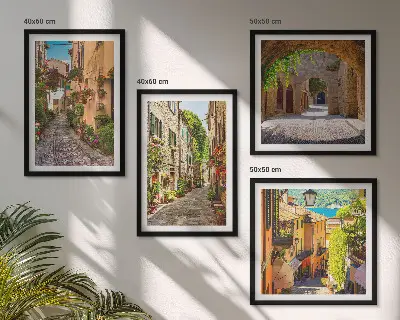 Set de cuadros modernos para salón con motivos de calles italianas, flores y arquitectura