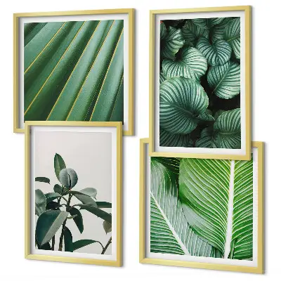Set de 4 cuadros para salón diseño de hojas tropicales en verde