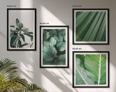 Set de 4 cuadros para salón Hojas tropicales en verde