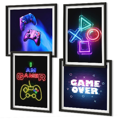 Set de cuadros modernos para salón Mandos de juego, subtítulos de iconos de jugador