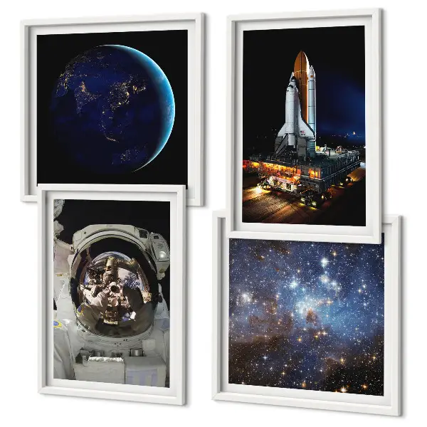 Set de 4 cuadros infantiles Space Earth diseño de cohete y astronauta para salón