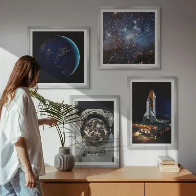 Set de 4 cuadros infantiles Space Earth diseño de cohete y astronauta para salón