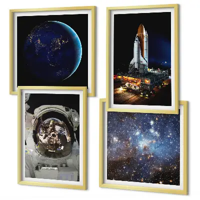 Set de 4 cuadros infantiles Space Earth diseño de cohete y astronauta para salón