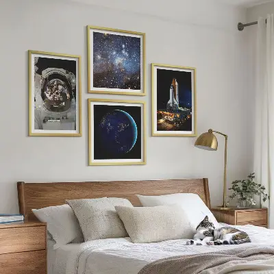 Set de 4 cuadros infantiles Space Earth diseño de cohete y astronauta para salón