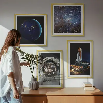 Set de 4 cuadros infantiles Space Earth diseño de cohete y astronauta para salón