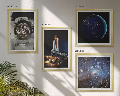 Set de 4 cuadros infantiles Space Earth diseño de cohete y astronauta para salón