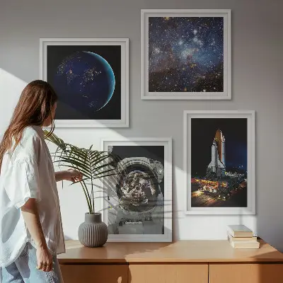 Set de 4 cuadros infantiles Space Earth diseño de cohete y astronauta para salón