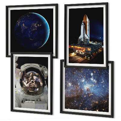Set de 4 cuadros para salón Cohete astronauta de Space Earth