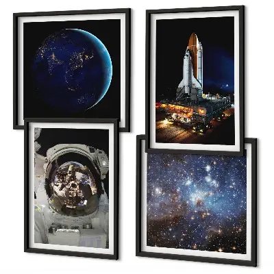 Set de 4 cuadros infantiles Space Earth diseño de cohete y astronauta para salón