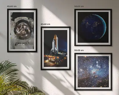 Set de 4 cuadros infantiles Space Earth diseño de cohete y astronauta para salón