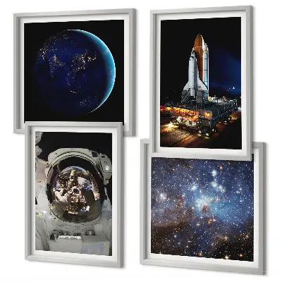 Set de 4 cuadros infantiles Space Earth diseño de cohete y astronauta para salón