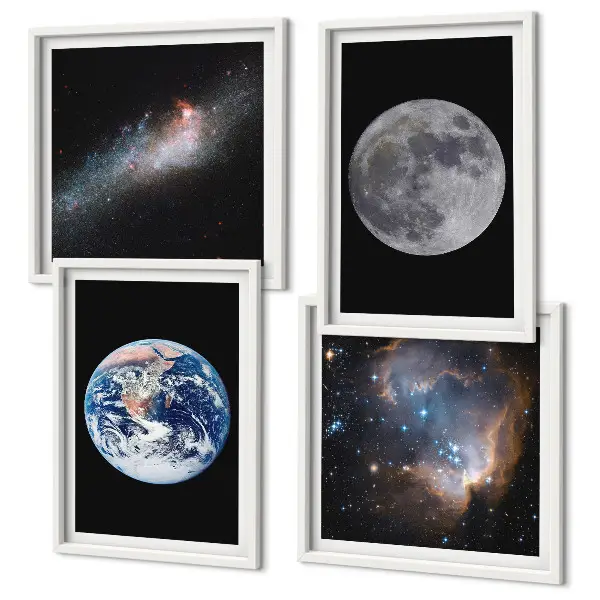 Galería de pared cuadro de luna con diseño de galaxia espacial
