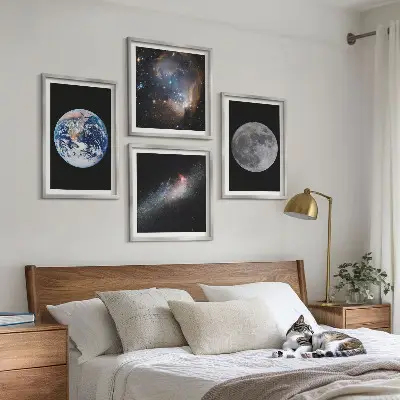 Galería de pared cuadro de luna con diseño de galaxia espacial