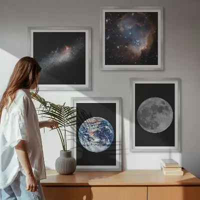 Galería de pared cuadro de luna con diseño de galaxia espacial