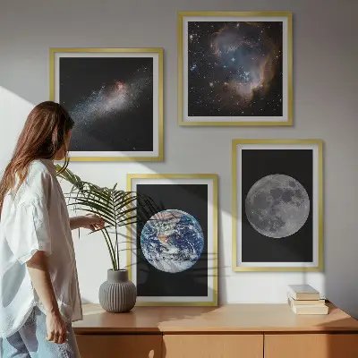 Galería de pared cuadro de luna con diseño de galaxia espacial