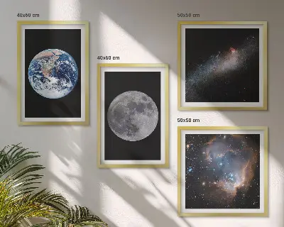 Galería de pared cuadro de luna con diseño de galaxia espacial