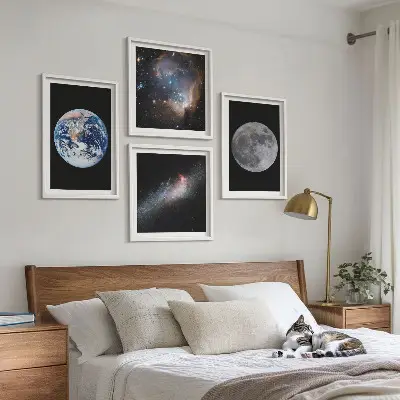 Galería de pared cuadro de luna con diseño de galaxia espacial