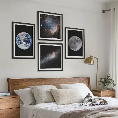 Galería de pared cuadro de luna con diseño de galaxia espacial