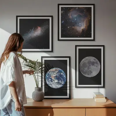 Galería de pared cuadro de luna con diseño de galaxia espacial
