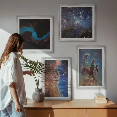 Set de cuadros modernos para salón diseño de paisajes espaciales de galaxias