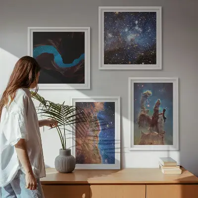 Set de cuadros modernos para salón diseño de paisajes espaciales de galaxias