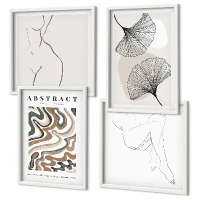 Set de 4 cuadros de formas abstractas de hojas estilo bohemio decoración de pared para salón